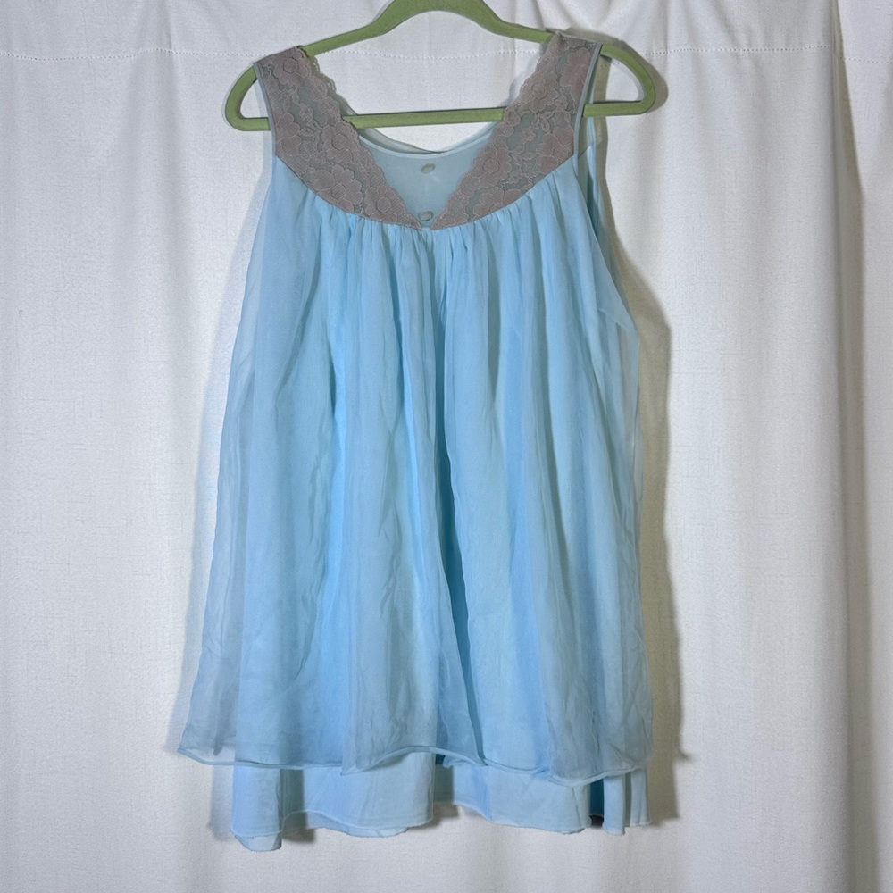 Vintage Sheer Blue Babydoll Dress with Lace Trim